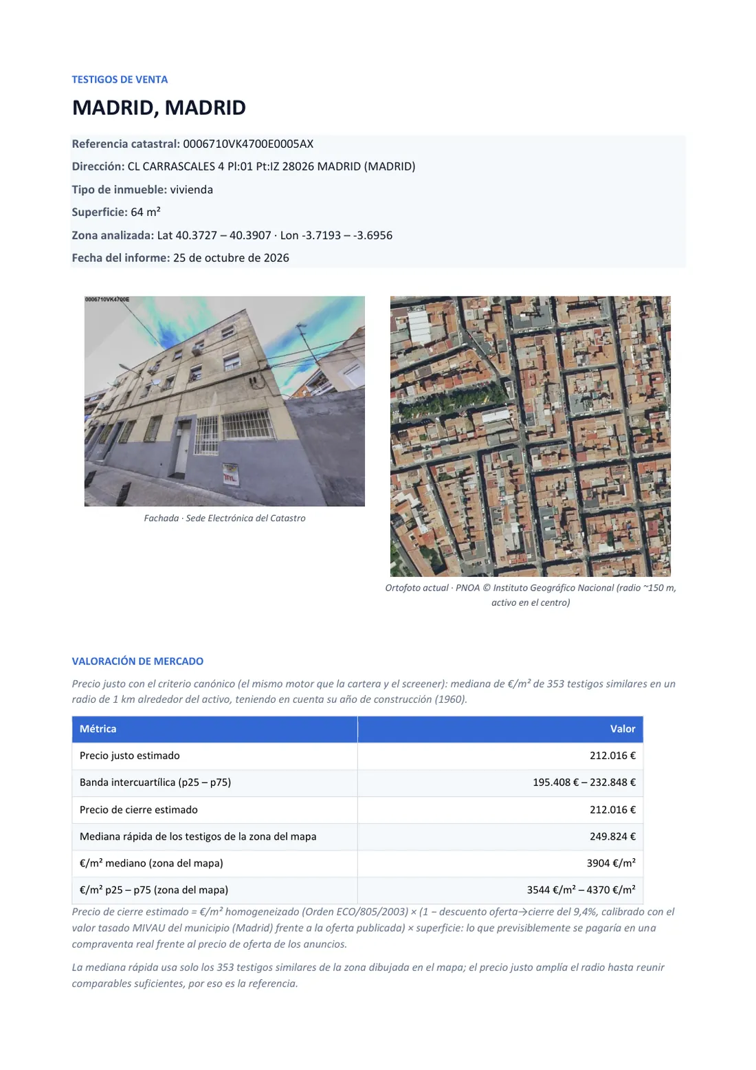 Página del informe: Ficha del inmueble y valoración